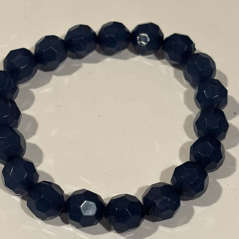 Dark Navy Blue Faceted Beaded Stretch Bracelet